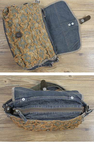 Vintage Denim Shoulder Bag Womens Splice Crossbody Messenger Handbag Pruse  Bag