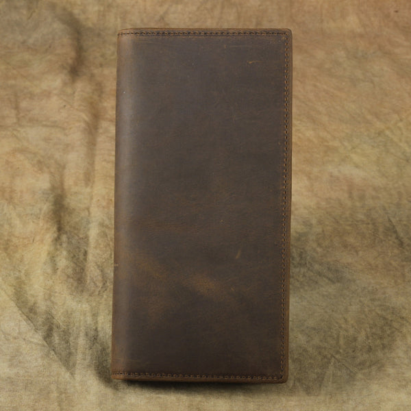 Simple Handmade Mens Brown Slim Long Wallet Blue Bifold Slim Card Wall –  iwalletsmen