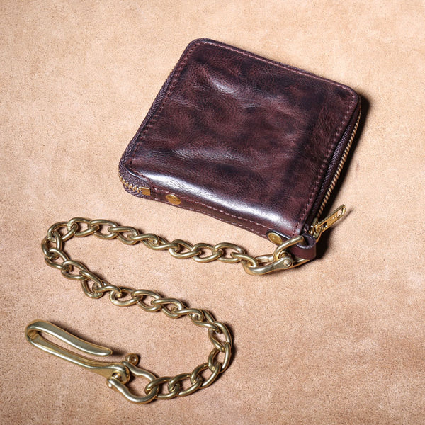 SanFilippoLeather Brass and Leather Wallet Chain, Men's Leather Wallet Chain, Unique Wallet Chains, Wide Leather Strap, Cool Mens Gifts, Biker Wallet