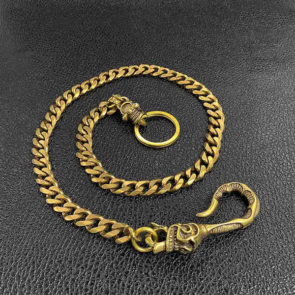 Retro Collectable Skull Golden Solid brass Fob Pants wallet Chain hooks  Keychain Key Ring Punk, Brass Color, Length:23.6 inches : :  Clothing, Shoes & Accessories