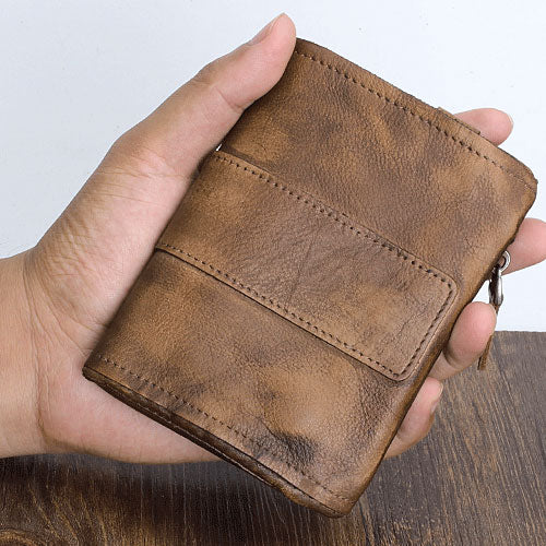 Handmade Leather Mens Cool Slim Leather Wallet Men Small Wallets Trifo –  iChainWallets