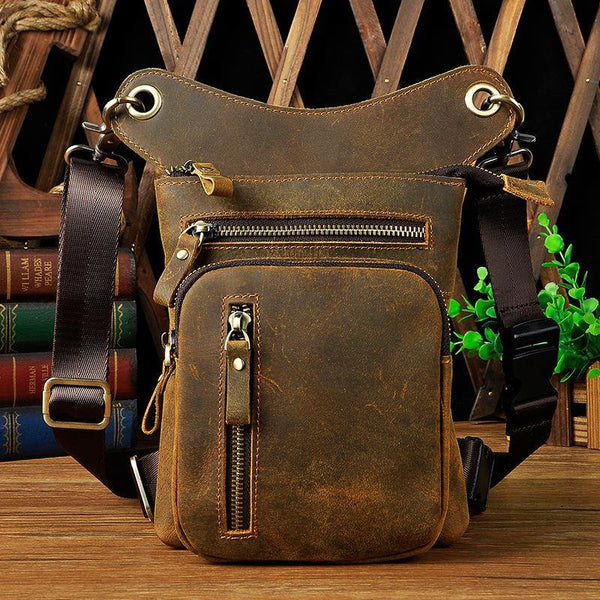 Black LEATHER MEN'S Small Belt Pouch Mini Side bag Vertical Phone Bag