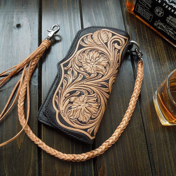 Handmade Mens Cool Tooled Floral Leather Chain Wallet Biker Trucker Wa –  iwalletsmen