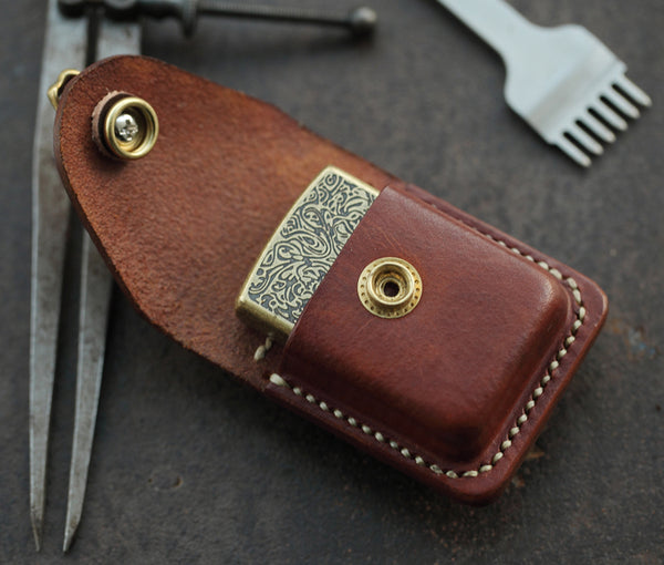 Leather Lighter Case with Metal Clip - LOSHARHER Durable and Classy Holder  for Your Beloved Zippo Lighter (Brown, A-Metal Clip)