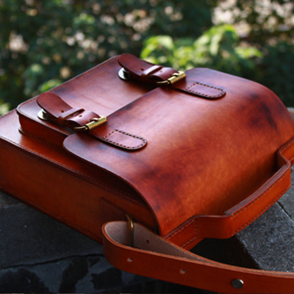 Handmade Vintage Leather Mens Messenger Bag Box Bag Brown Shoulder Bag –  iwalletsmen