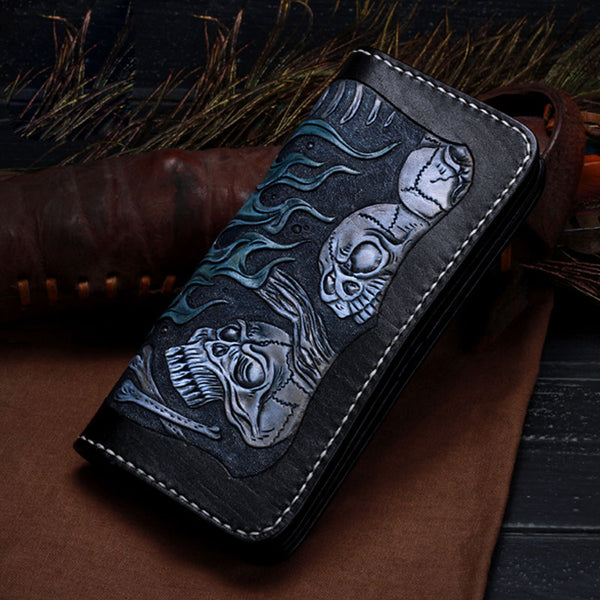 Cool Leather Japanese Samurai Tooled Biker Wallet Handmade Chain Walle