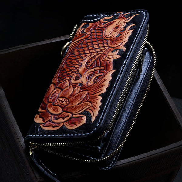 Handmade Leather Tooled Prajna Mens Chain Biker Wallet Cool Leather Wa –  imessengerbags