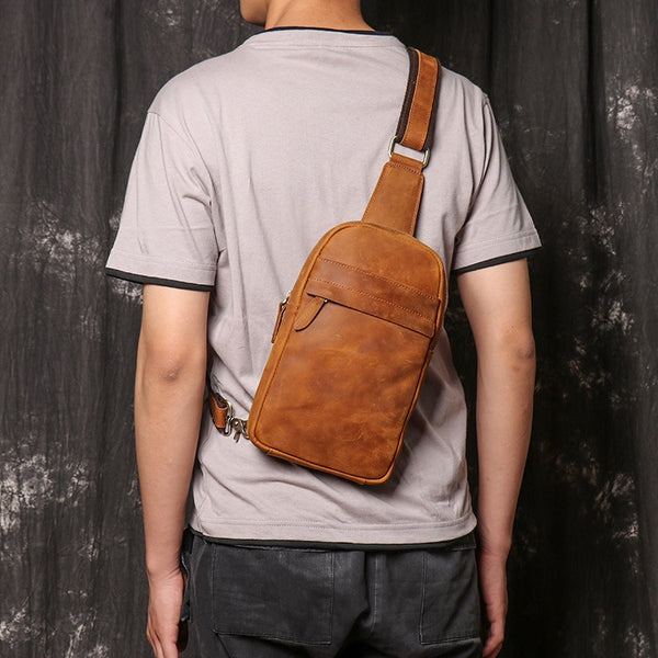 Fashion Brown Leather Men's Sling Bags Chest Bag Fashion Brown One sho