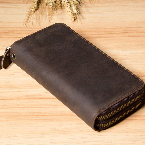 Men wallets with coin pocket long zipper business Male Wallet Double zipper  Vintage Large Wallet Purse