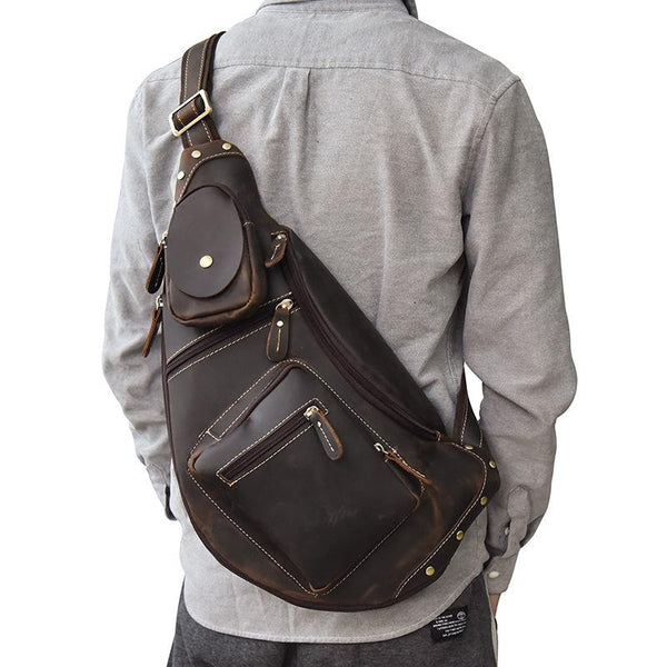 Leather Mens Cool Sling Bag Crossbody Bag Chest Bag for men – iwalletsmen