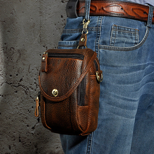Men Waist Pack Small Shoulder Bag Belt Purse Genuine Leather