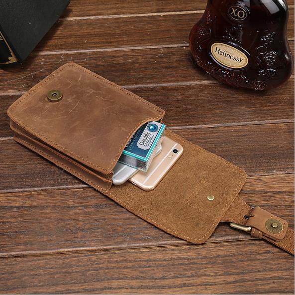 Men Universal Leather Cell Phone Holster Case Waist Bag with Belt