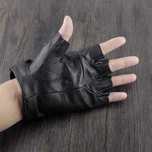 Cool Mens Black Star Leather Half-Finger Rock Gloves Motorcycle Gloves