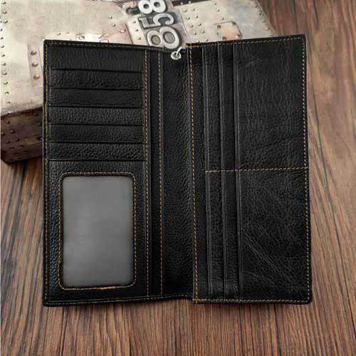 Badass Black Leather Men's Punk Long Biker Chain Wallet Skull Bifold C