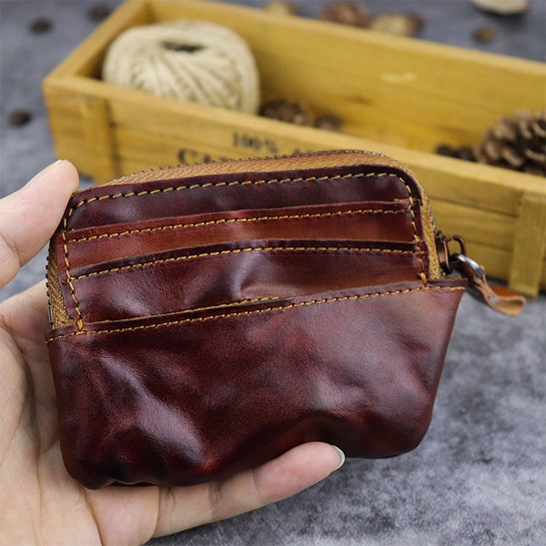 Vintage Mens Leather Key Wallet Zipper Key Holder Coin Wallet Change Pouch for Men Black