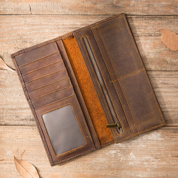 Vintage Slim long Wallets Leather Mens Tan Wallet Long Wallet for