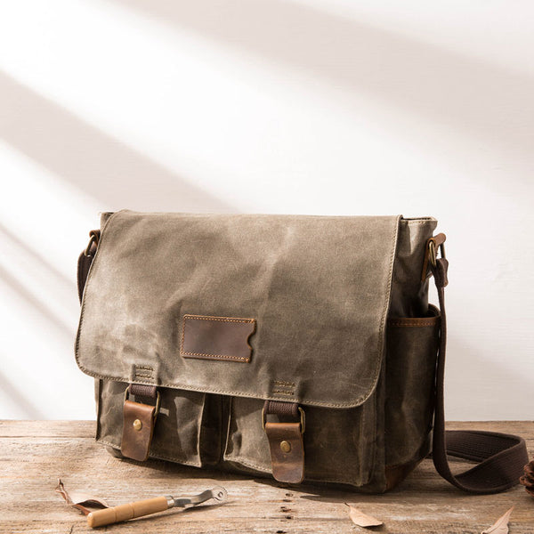 Waxed Canvas Messenger Bag - Vintage Shoulder Bag