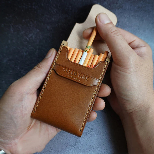  Small Unique Cigarette Case Vintage Cigarette Case  Leather+Wooden Cigarette Case Flip Open Design Regular Can Hold 20  Cigarettes Handmade : Health & Household