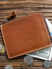 men's slim front pocket wallet Handmade Leather Wallet with Zipper Mens Slim Leather Wallet Front Pocket Mens Wallet