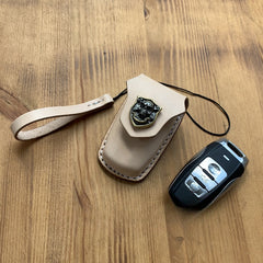 Beige Leather Haval Car Key Fob Cover Handmade Haval H2 Leather Case For Key Fob with Belt Clip