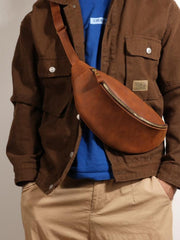 cross body belt bag Brown Cool Leather Mens Fanny Pack Hip Pack Bum Pack Waist Pack Bag For Men