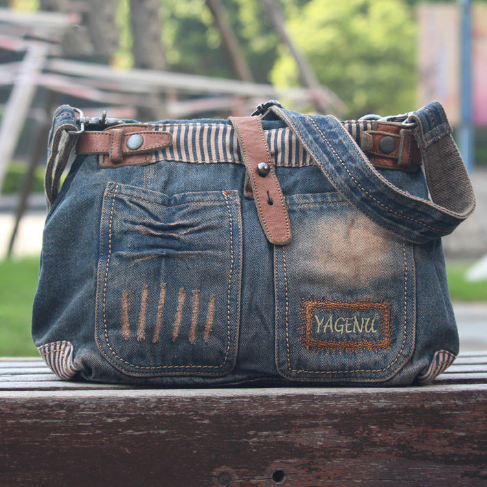 Blue Denim Side Bag Womens Denim Messenger Bag Vintage Denim