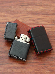 Cool Handmade Black Leather Mens Classic Zippo Lighter Case Standard Zippo Lighter Holder for Men