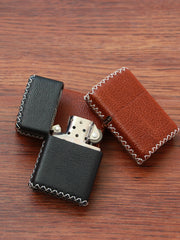 Cool Handmade Black Leather Mens Classic Zippo Lighter Case Standard Zippo Lighter Holder for Men