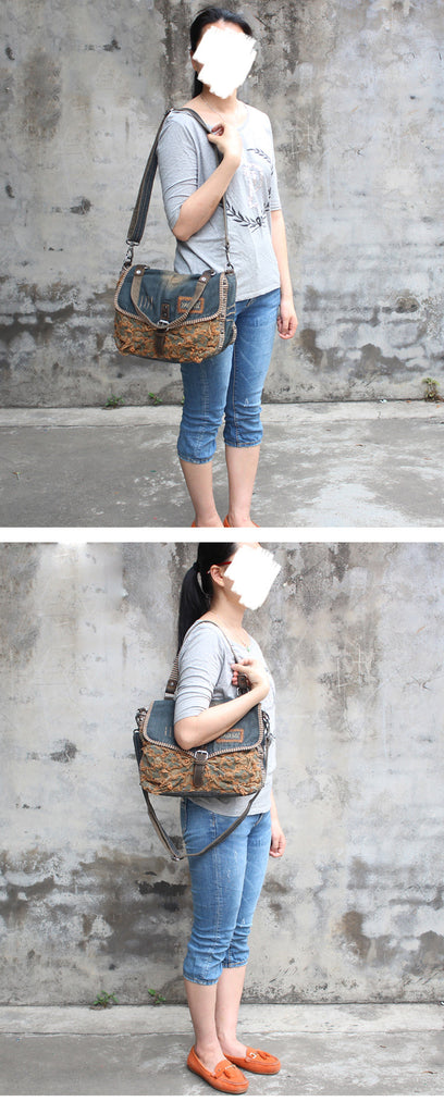 Vintage Denim Shoulder Bag Womens Splice Crossbody Messenger Handbag Pruse  Bag