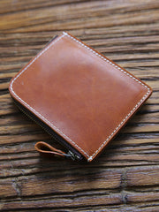 front pocket card wallet Handmade Leather Wallet with Zipper Mens Slim Leather Wallet Front Pocket Mens Wallet