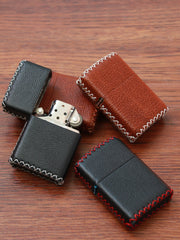 Cool Handmade Black Leather Mens Classic Zippo Lighter Case Standard Zippo Lighter Holder for Men