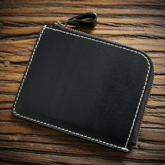 Handmade Leather Wallet with Zipper Mens Slim Leather Wallet Front Pocket Mens Wallet