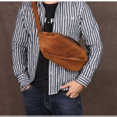 Dark Brown Cool Sling Bag Leather Waist Bag Mens Fanny Packs Leather Chest Pack Bum Bags for Men