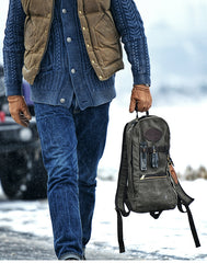 Slim Waxed Hiking Canvas Backpack Slim Canvas Mens Waterproof Backpack for Men