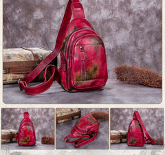 women's sling bags​ Vintage Leather Sling Bag for Women MIX Red Leather Sling Backpack for Men Sling Travel Bag 