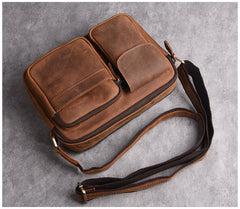 brown messenger bag mens Brown Leather Messenger Bag Men's Brown  Crossbody Bag Small Brown Messenger Bag