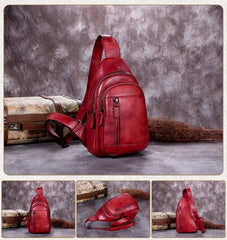 leather sling bag women's​ Vintage Leather Sling Bag for Women Red Leather Sling Backpack for Men Sling Travel Bag 