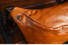 Cool Coffee Large Leather Waist Bag Fanny Pack Mens Leather Large Travel Sling Bag for Men