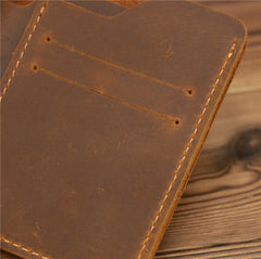 cool slim wallets Brown Leather Mens Slim Bifold Wallet Small Wallets Vertical Billfold Wallet Front Pocket Wallet for Men