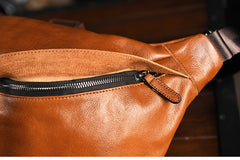 Cool Brown Large Leather Waist Bag Fanny Pack Mens Leather Large Travel Sling Bag for Men