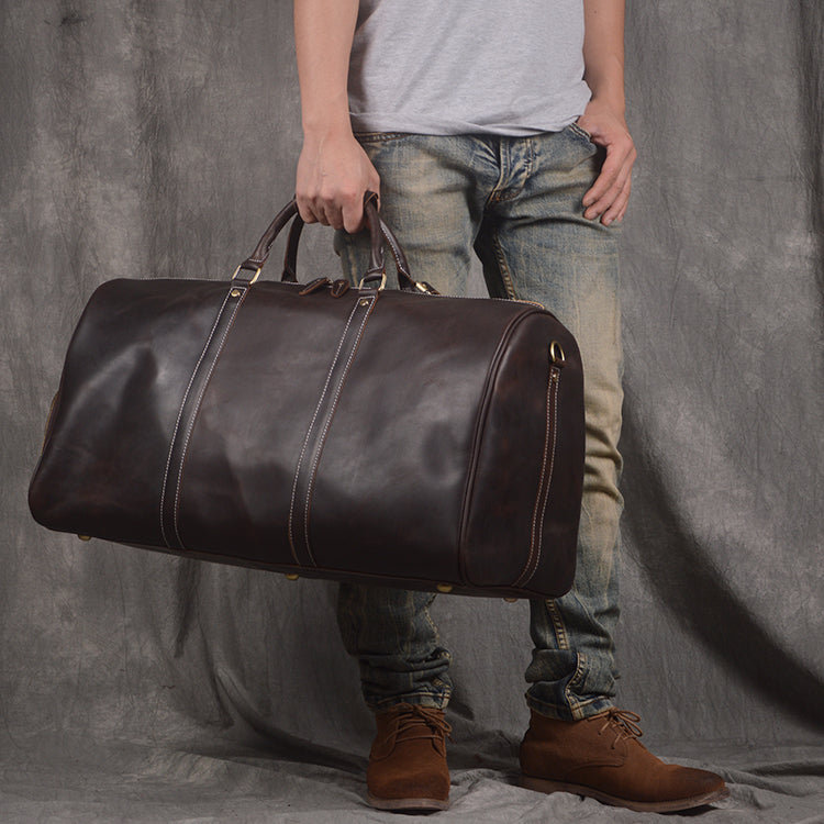 Vintage Leather Mens Large Weekender Bag Travel Bag Duffle Bag