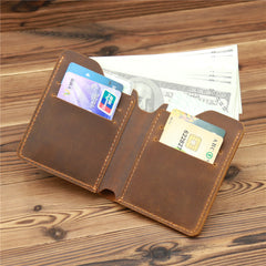 mens slim bifold wallet Brown Leather Mens Slim Bifold Wallet Small Wallets Vertical Billfold Wallet Front Pocket Wallet for Men