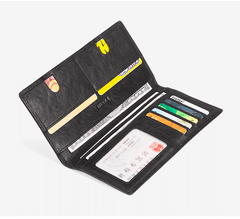 Genuine Leather Mens Cool Long Leather Wallet Slim Travel Passport Wallet for Men