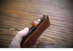 slim wallet near me​ Handmade Brown Leather Wallet with Zipper Mens Slim Leather Wallet Front Pocket Mens Wallet