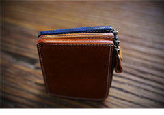 minimalist slim wallet​ Handmade Brown Leather Wallet with Zipper Mens Slim Leather Wallet Front Pocket Mens Wallet