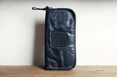 Mens Leather Clutch Wallet Zip Around Wallet Navy Leather Wallet Clutch for Men Leather Zip Wallet