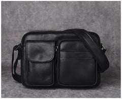 Black Leather Messenger Bag Men's Black Crossbody Bag Small Black Messenger Bag