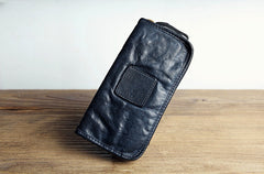 Mens Leather Clutch Wallet Zip Around Wallet Leather Wallet Clutch for Men Navy Leather Zip Wallet