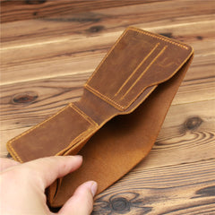 best minimalist wallets Brown Leather Mens Slim Bifold Wallet Small Wallets Vertical Billfold Wallet Front Pocket Wallet for Men