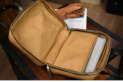 Mens Army Green Canvas Small iPad Handbag Khaki Canvas Mini Briefcase Handbags for Men